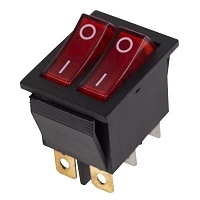 Выключатель клавишный 250V 15А (6с) ON-OFF красный с подсветкой ДВОЙНОЙ Rexant